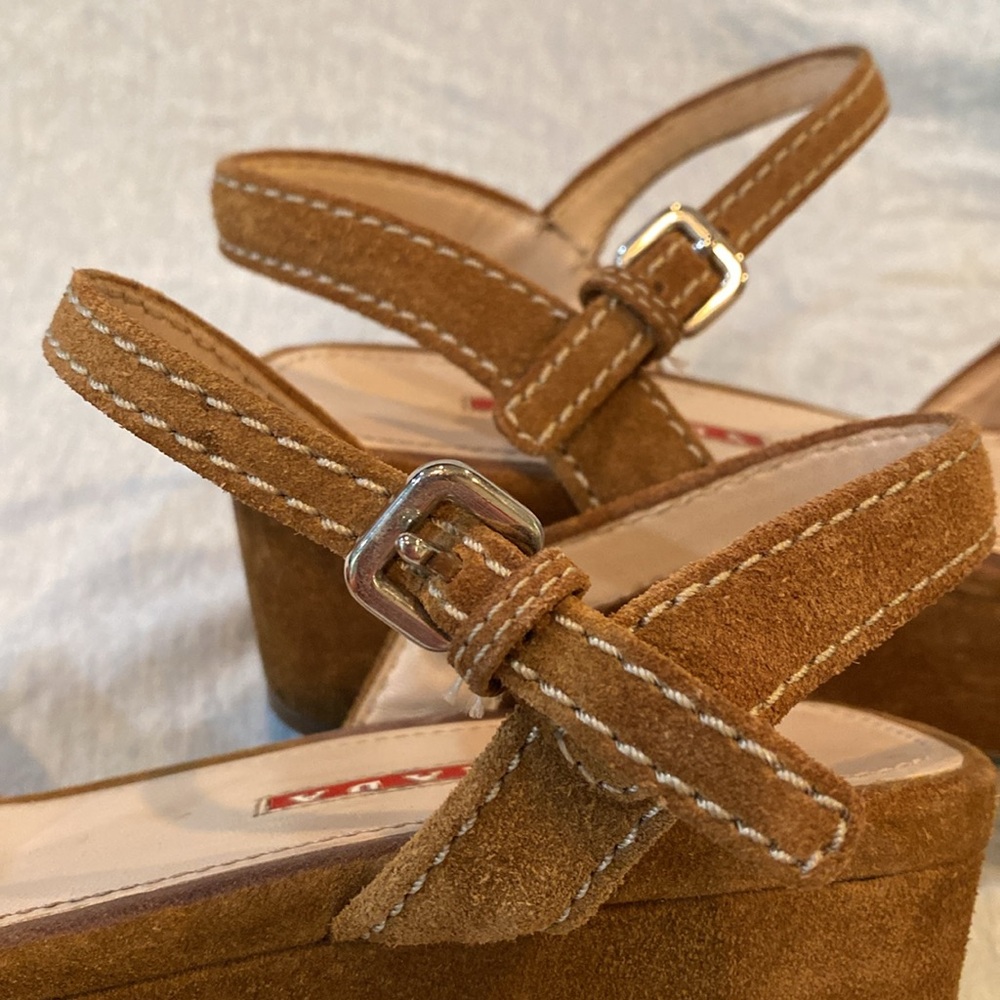 Prada brown suede platform sandals w adjustable ankle strap VGUC EU 37 - Picture 13 of 16